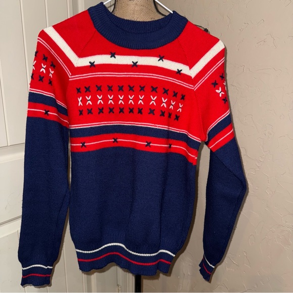 Seaton Other - Vintage 60s 70s Veneto by Seaton Ski Sweater Red White Blue DEADSTOCK Knit SM